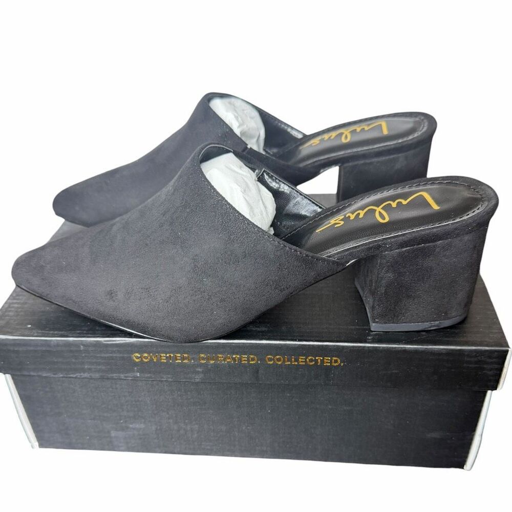 NEW Lulus Jaymes Black Faux Suede Pointed Toe Mules Block Heel Size 8 (2) - Picture 6 of 12